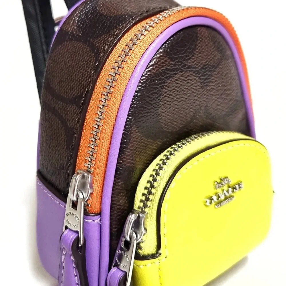 Coach Mini Court Backpack Bag Charm Coated Canvas Brown Iris Multi Leather NWT - Picture 4 of 7